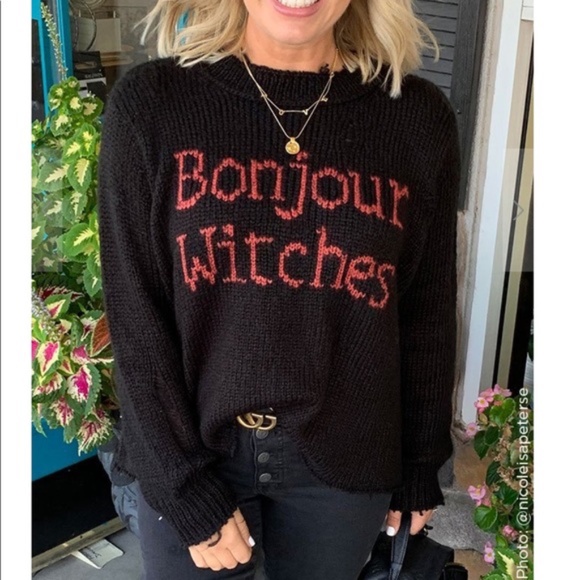 Wooden Ships Sweaters - Wooden Ships Distressed Bonjour Witches Sweater